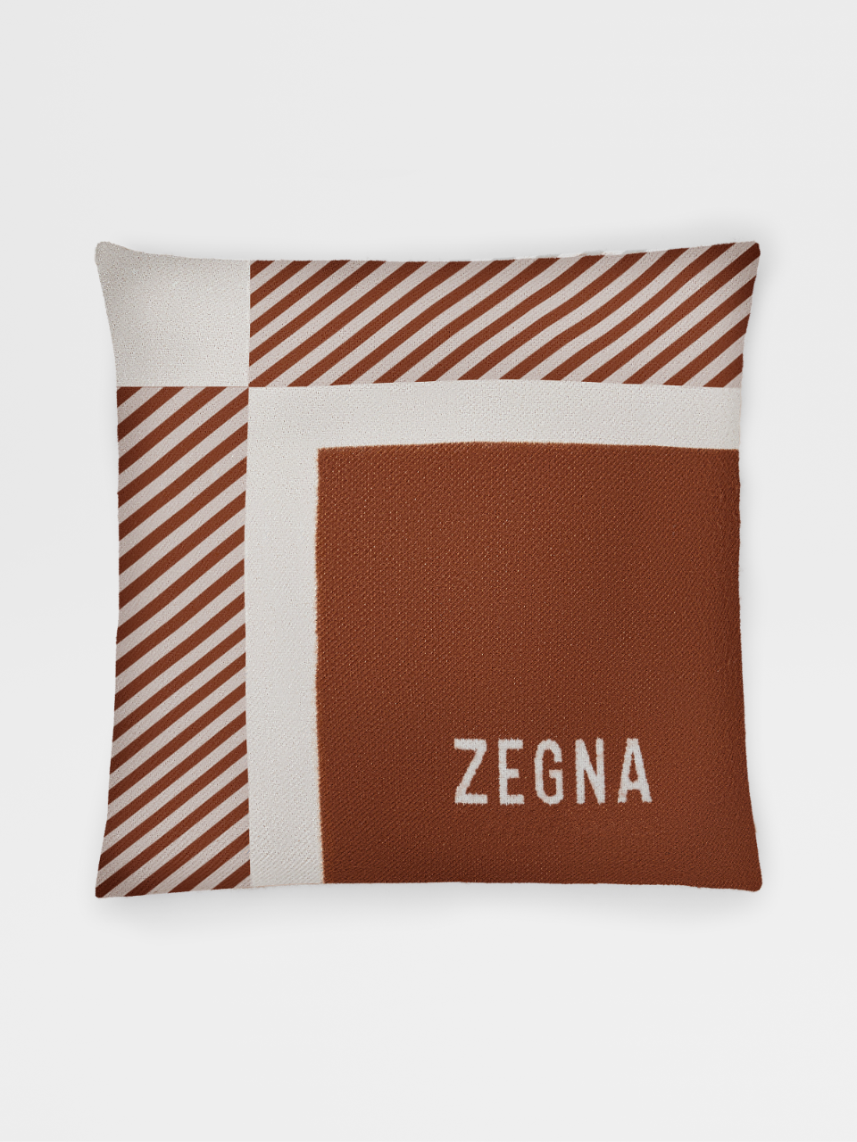 Light Brown Wool Pillow with Geometric Pattern